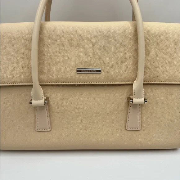 Burberry Saffiano Leather Structured Top Handle Tote Bag Beige Nova Check Large - Picture 2 of 10